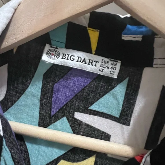 80’s Vintage Vibes Artistic Cubism Style Size M Abstract Geometric Button Up - Picture 8 of 9